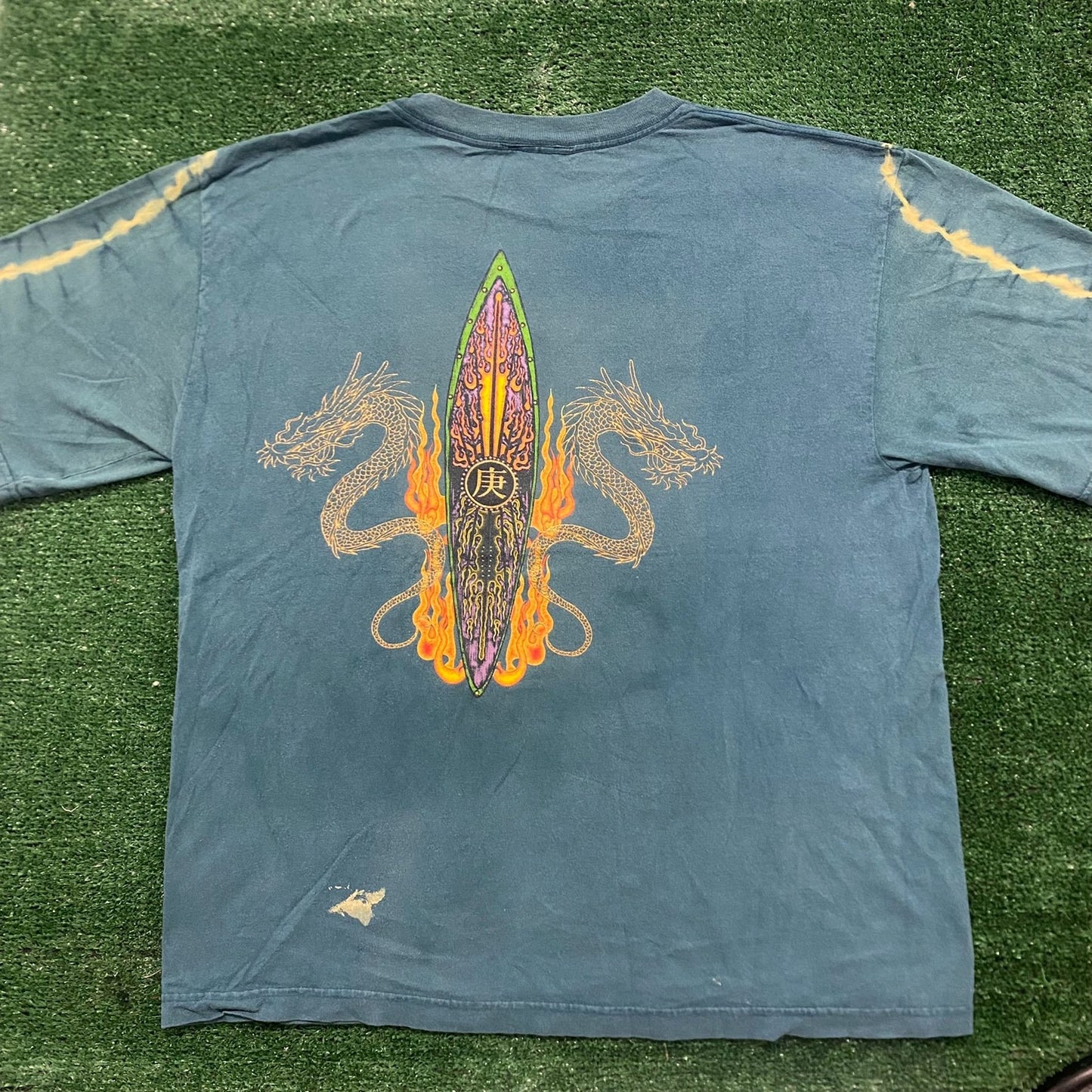 Vintage 90s Japan Dragon Tribal Surf Sun Faded Baggy Tee