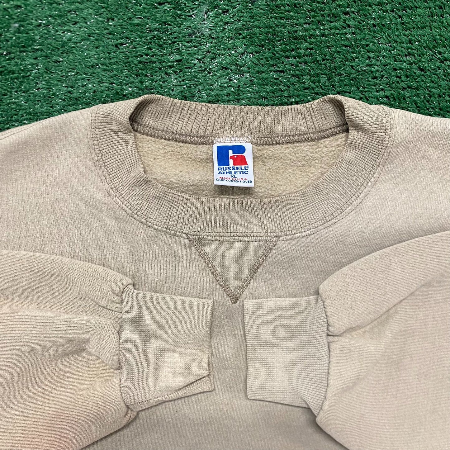 Vintage 90s Russell Crewneck Beige Tan Tonal Sweatshirt