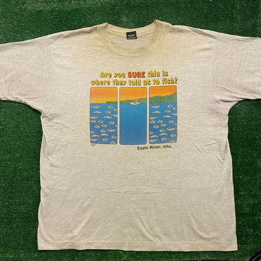 Vintage 90s Wisconsin Fishing Comic Humor Single Stitch T-Shirt
