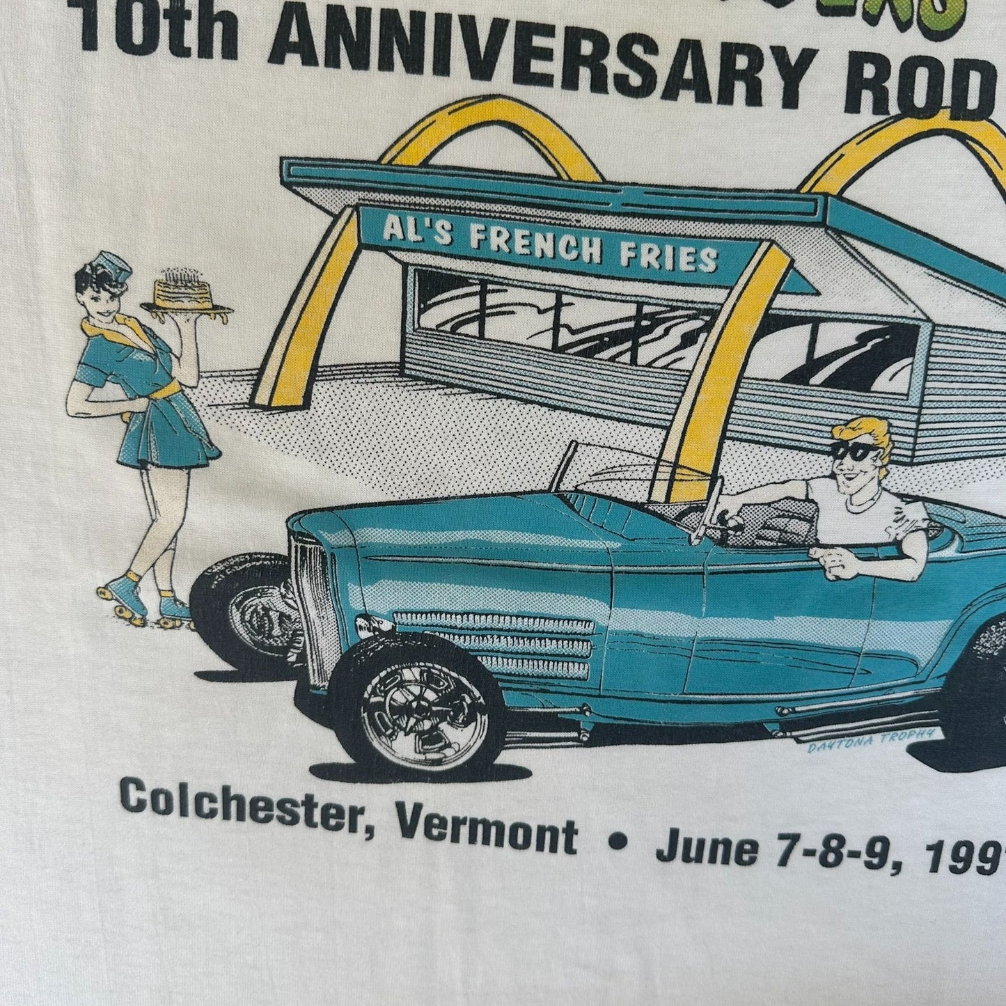 Vintage 90s Champlain Valley Hot Rod Run T-Shirt Single Stitch White Large