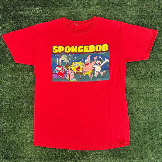 Vintage Y2K Nickelodeon SpongeBob SquarePants T-Shirt Red S TV Cartoon Kidcore