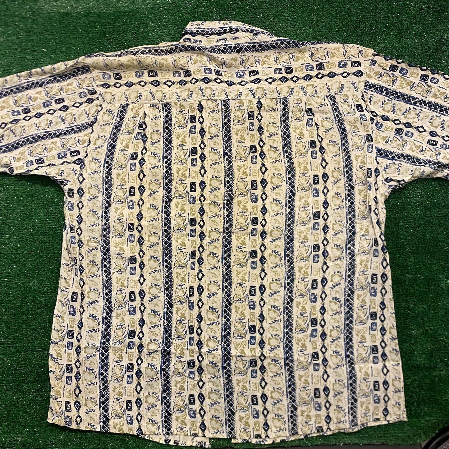 Striped Floral Vintage Golf Button Up Hawaiian Shirt