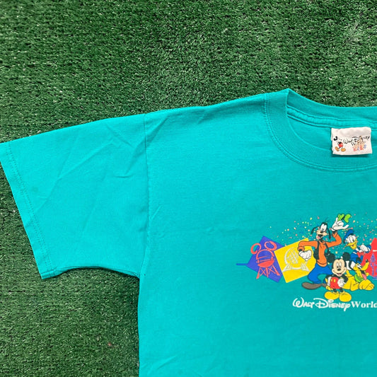 Vintage 90s Disney World Shirt Cartoon Mickey Teal Tee