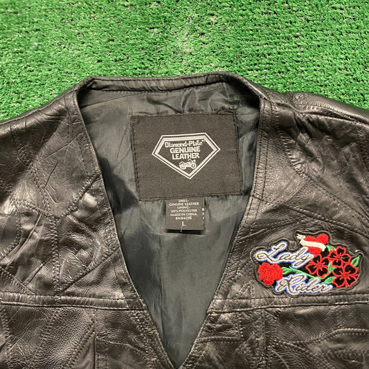 USA Flag Biker Vintage 90s Buffalo Leather Moto Vest