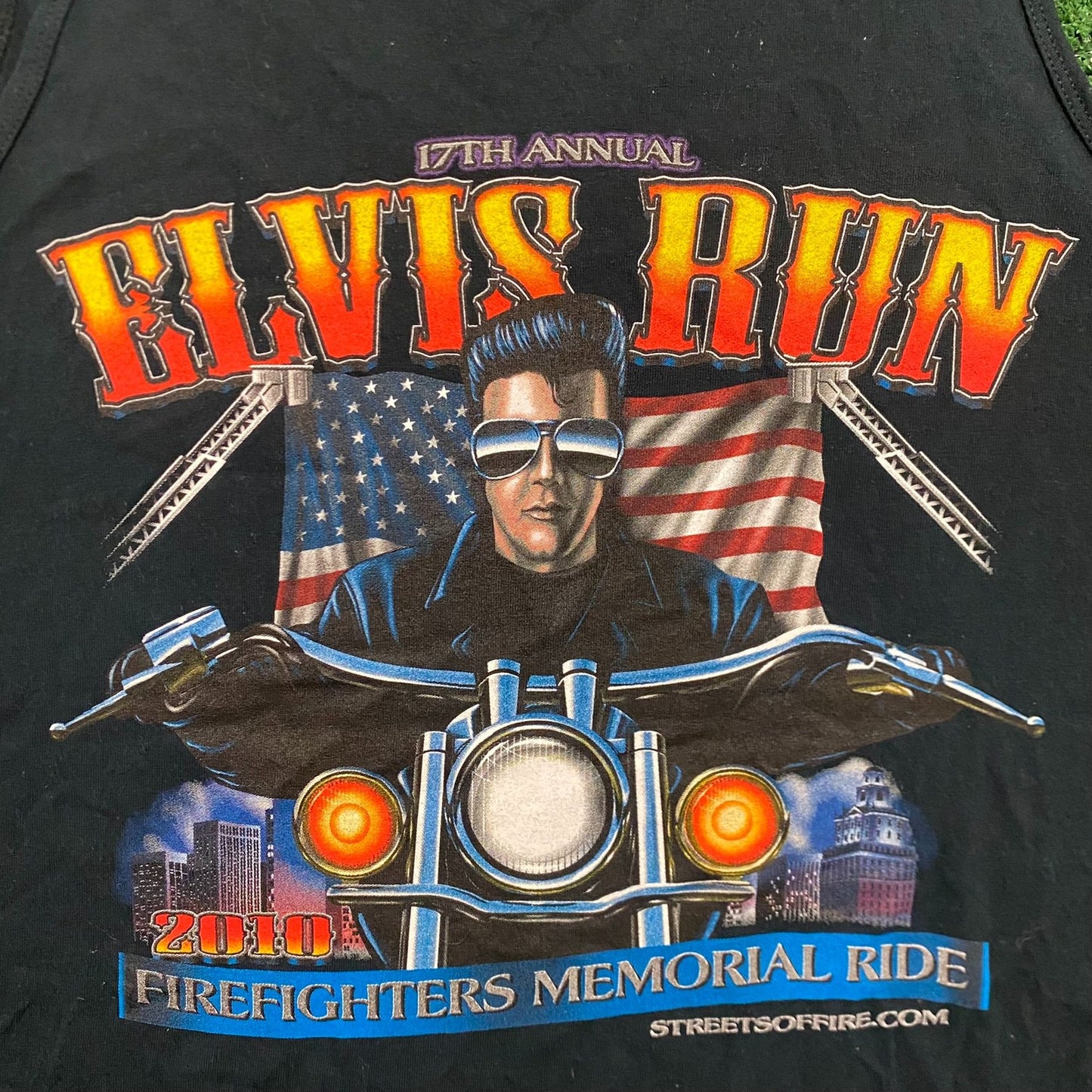 Vintage Y2K Elvis Run Biker Shirt Black Motorcycle Tank Top