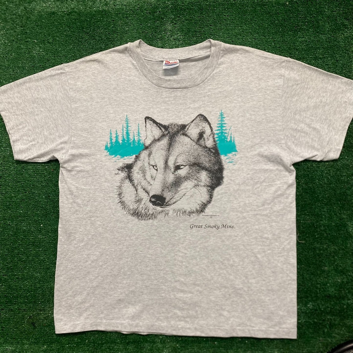 Vintage 90s Smoky Mountains Wolf Nature Art Single Stitch Tee