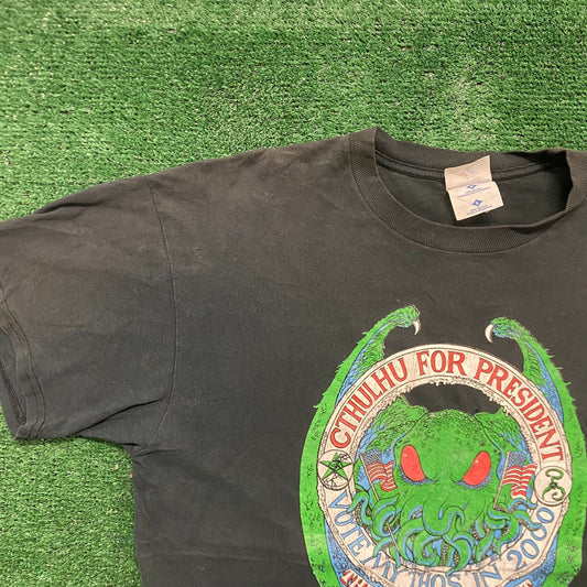 Vintage 90s Cthulhu For President Sun Faded Goth Punk Tee