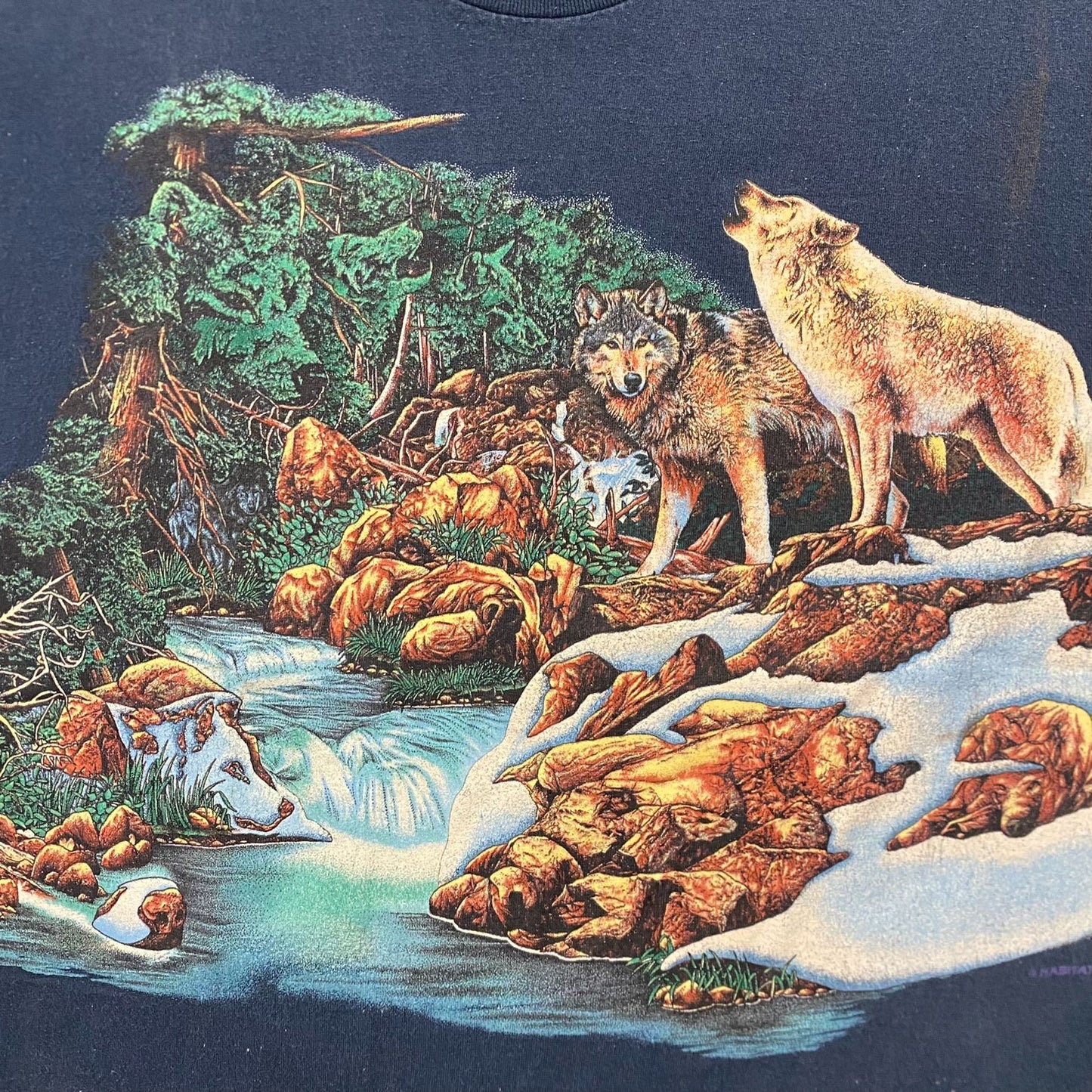 Vintage 90s Wolf Nature Landscape Art Single Stitch Tee