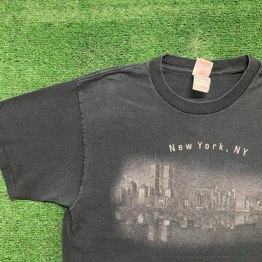 Vintage Y2K New York Skyline Essential Sun Faded Tourist Tee