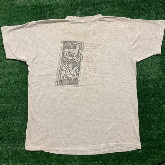 Vintage 90s Latin Nature Animal Hunting Poem Art Gray Tee