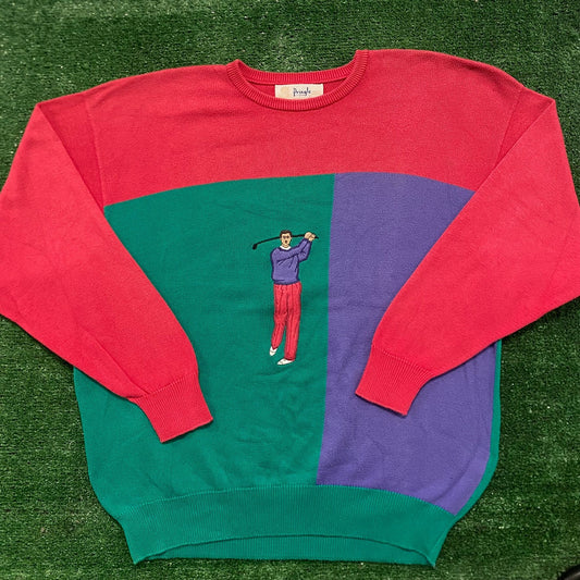 Vintage 80s Golf Color Block Preppy Knit Crewneck Sweater