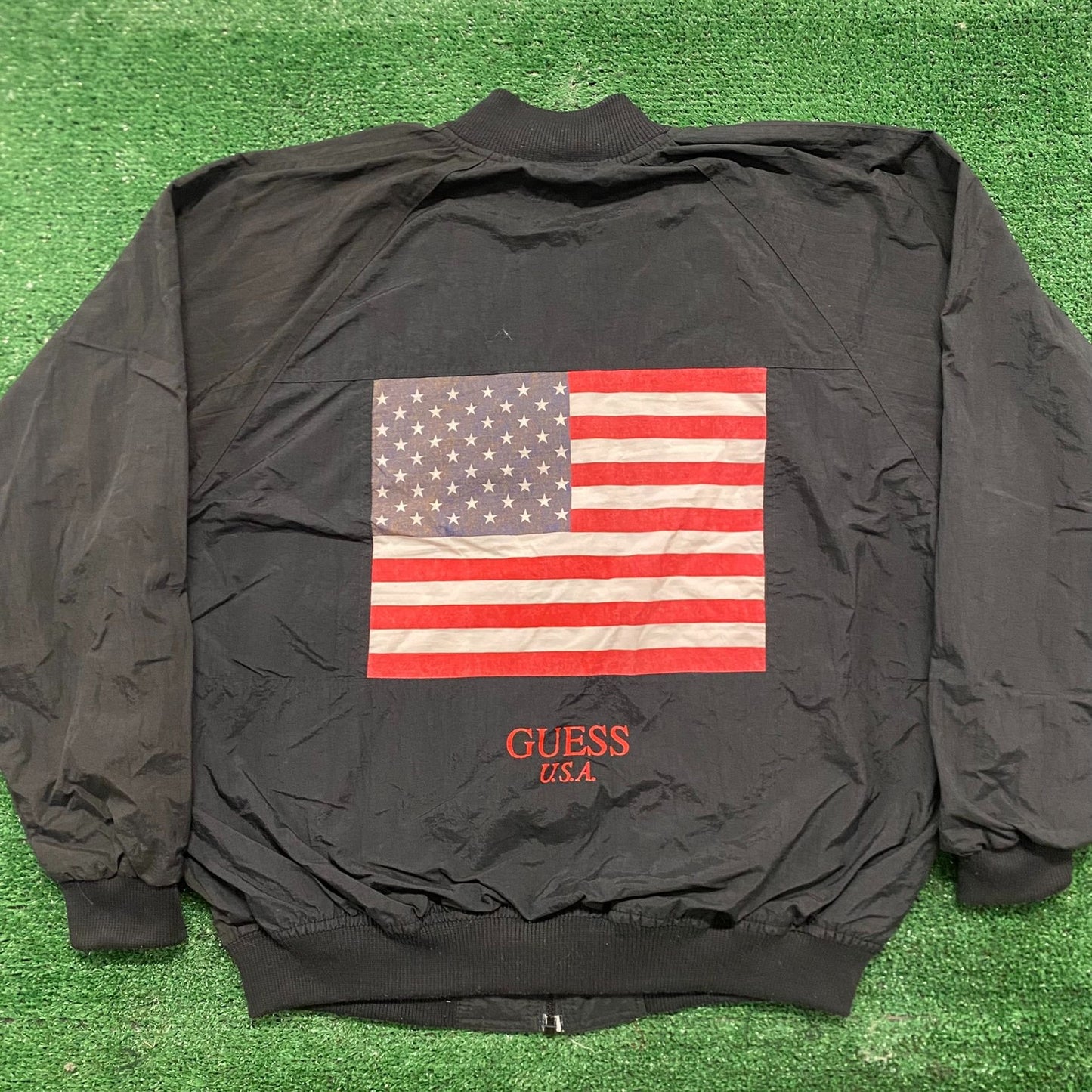 Vintage 90s Guess American Flag Essential Bomber Jacket