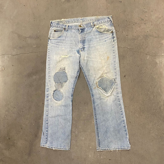 Vintage 80s Lee Jeans Thrashed Faded Punk Patched Denim
