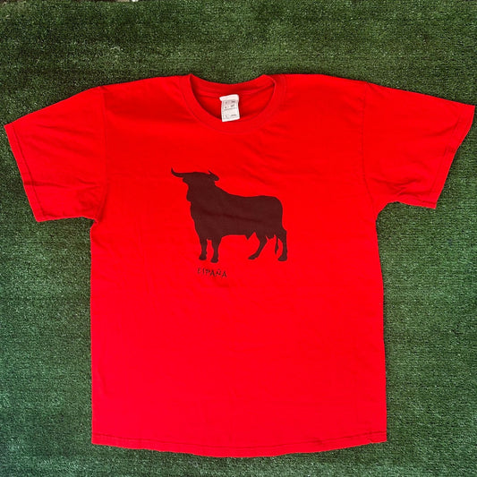 Vintage 90s Espana Spain Bull T-Shirt Tourist Souvenir Red L Minimalist Gorpcore