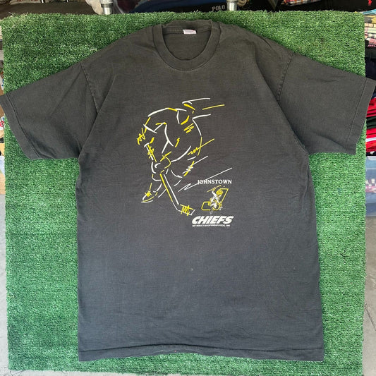 Vintage 90s ECHL Johnstown Chiefs Ice Hockey T-Shirt Single Stitch Black XXL