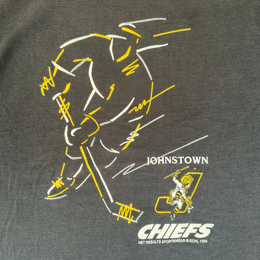 Vintage 90s ECHL Johnstown Chiefs Ice Hockey T-Shirt Single Stitch Black XXL