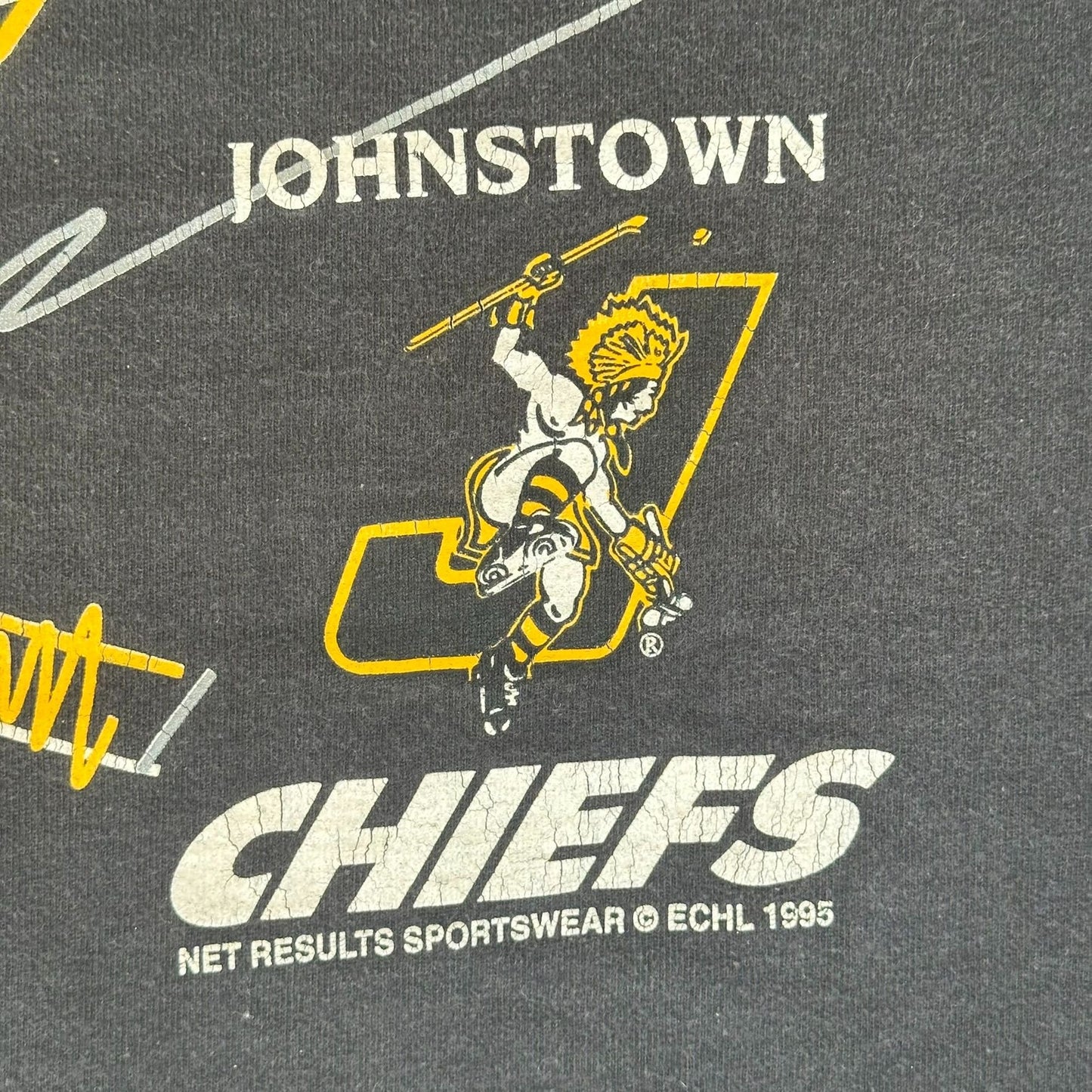 Vintage 90s ECHL Johnstown Chiefs Ice Hockey T-Shirt Single Stitch Black XXL