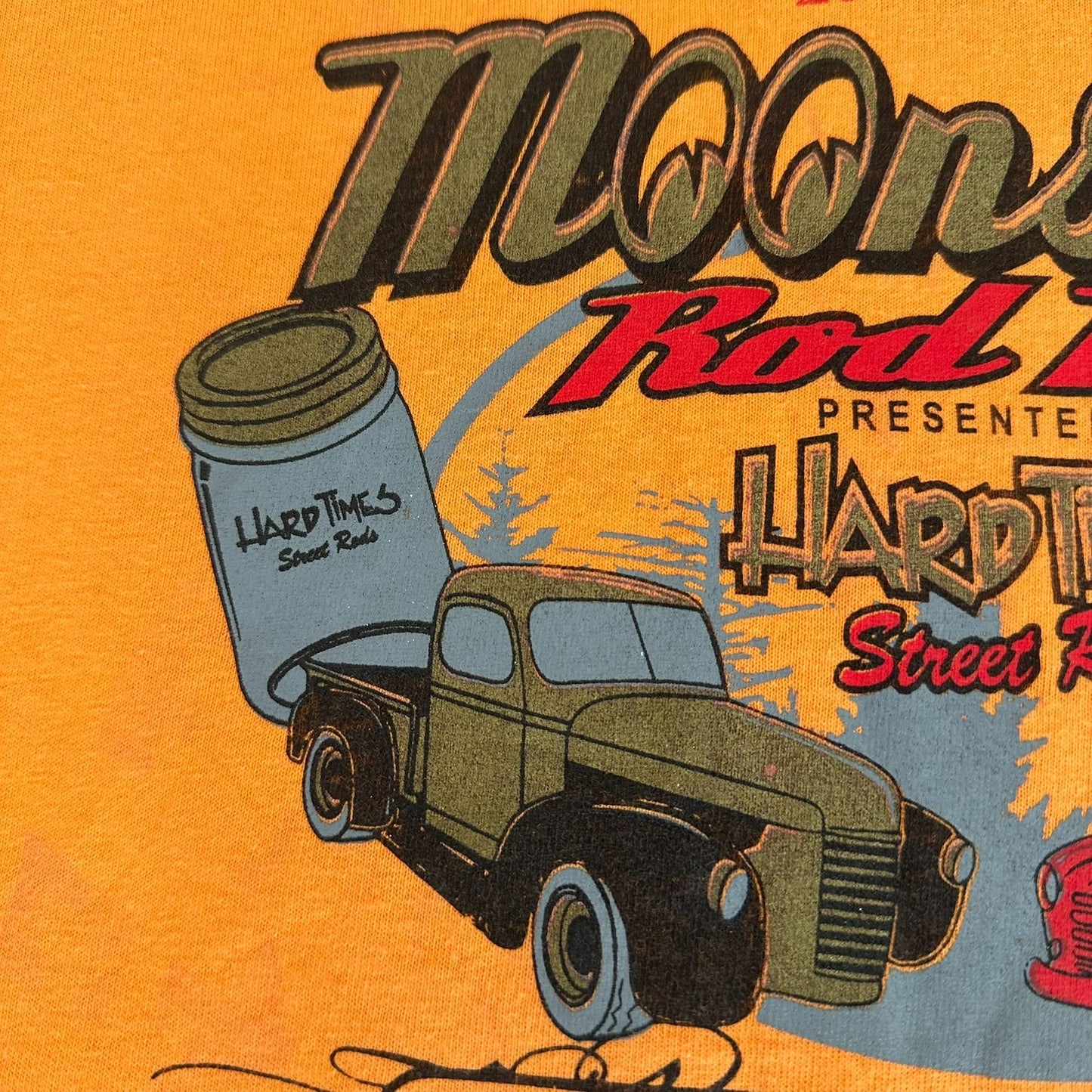 Vintage Y2K Moonshine Rod Run Car Show T-Shirt Orange L Classic Hot Rod 2006