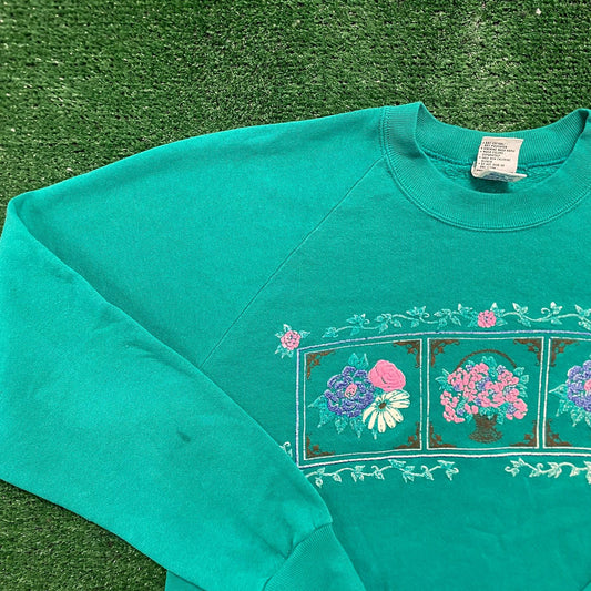 Vintage 80s Flower Nature Art Floral Crewneck Sweatshirt