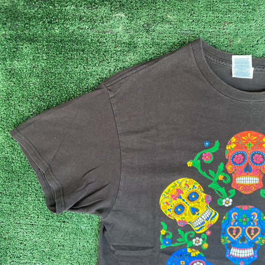 Vintage Y2K Mexican Skulls Shirt Colorful Emo Punk Art Tee