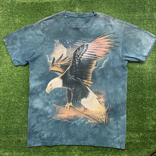 Vintage Y2K American Eagle Flag Tie Dye Nature Art Tee