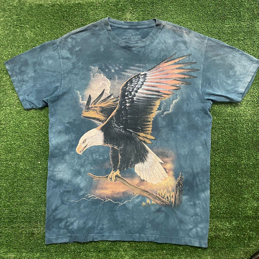 Vintage Y2K American Eagle Flag Tie Dye Nature Art Tee