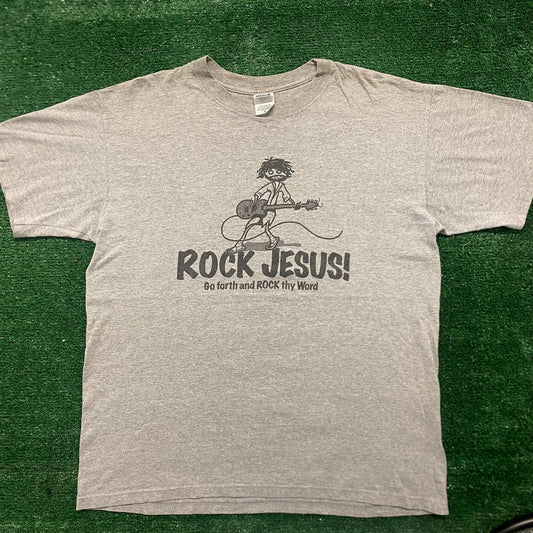 Vintage Y2K Rock Jesus Funny Doodle Sketch Humor Baggy Tee