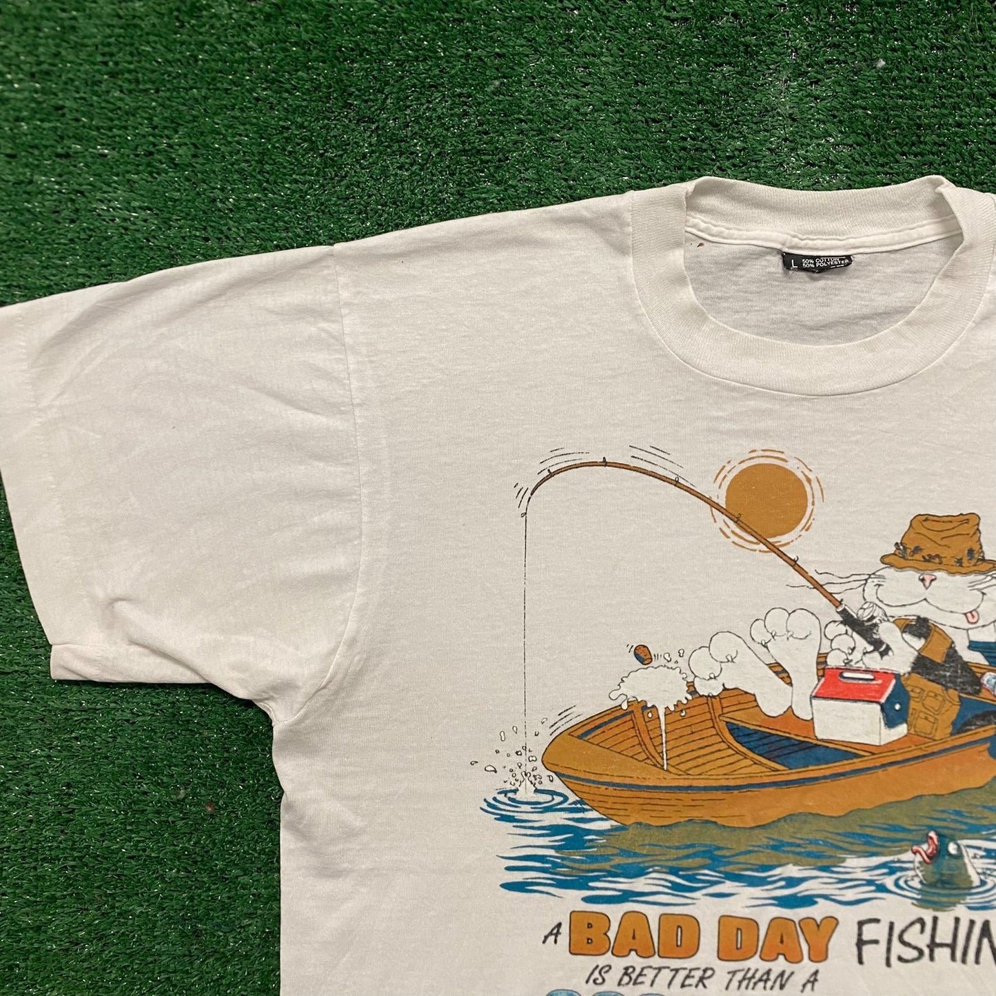 Vintage 80s Fishing Quote Comic Cartoon Single Stitch Tee