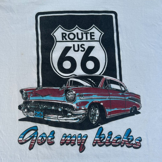 Vintage Y2K Route 66 Hot Rods T-Shirt Grunge Retro Streetwear White L