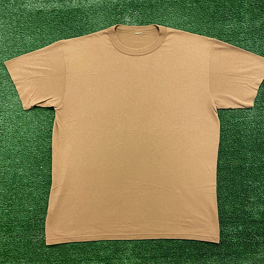 Tan Khaki Vintage 90s Blank Plain Single Stitch T-Shirt