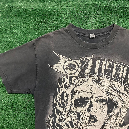 Vintage 90s Metal Mulisha Skull Sun Faded Goth Punk Band Tee