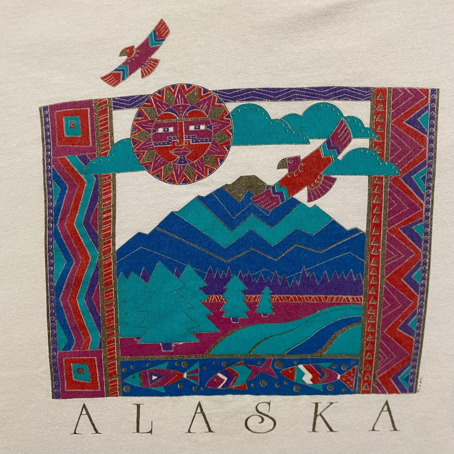 Vintage 90s Alaska Tribal Nature Art Single Stitch T-Shirt