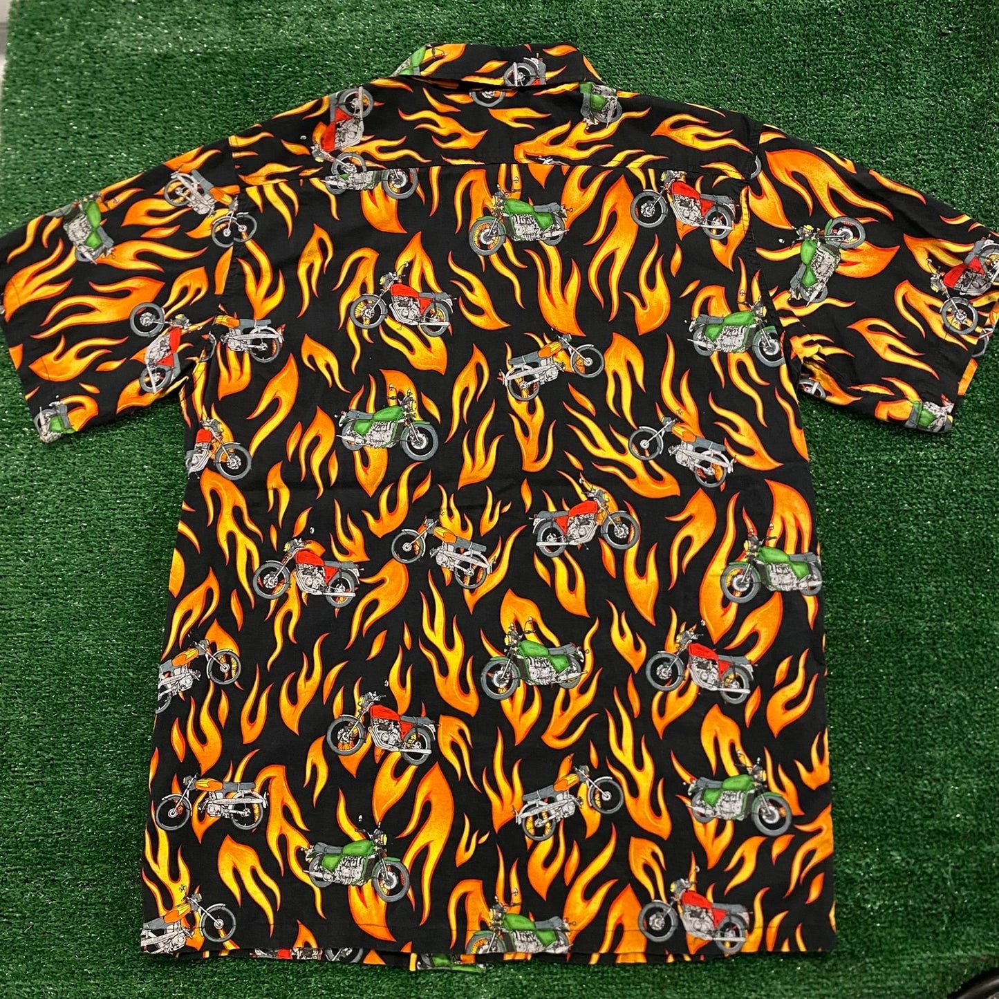 Motorcycle Flames Fire Vintage Moto Biker Print Shirt