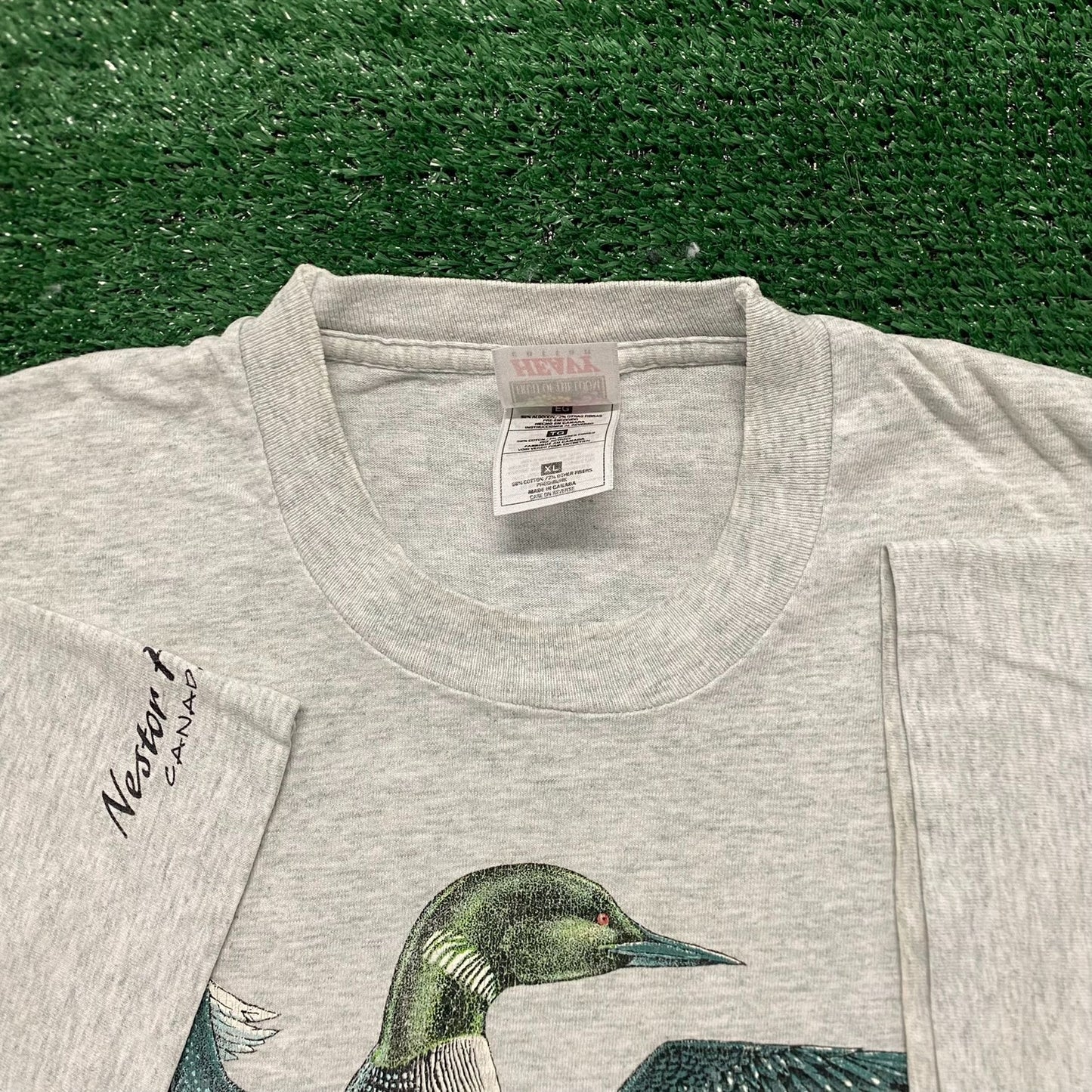 Vintage 90s Ducks Nature Animal Art Gray Single Stitch Tee