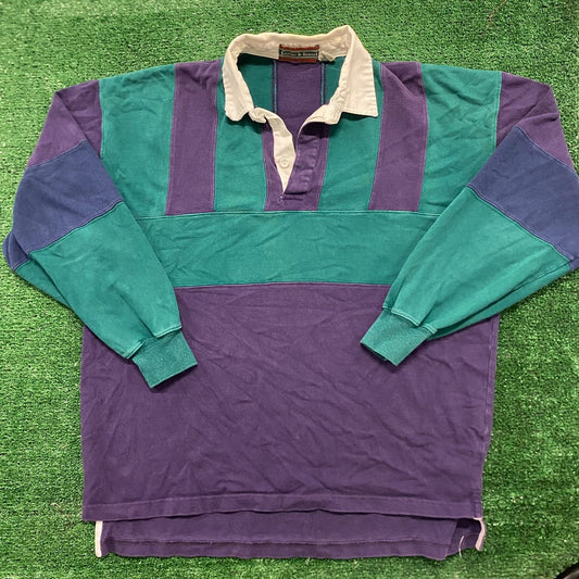 Vintage 90s Color Block Striped Essential Rugby Polo Shirt