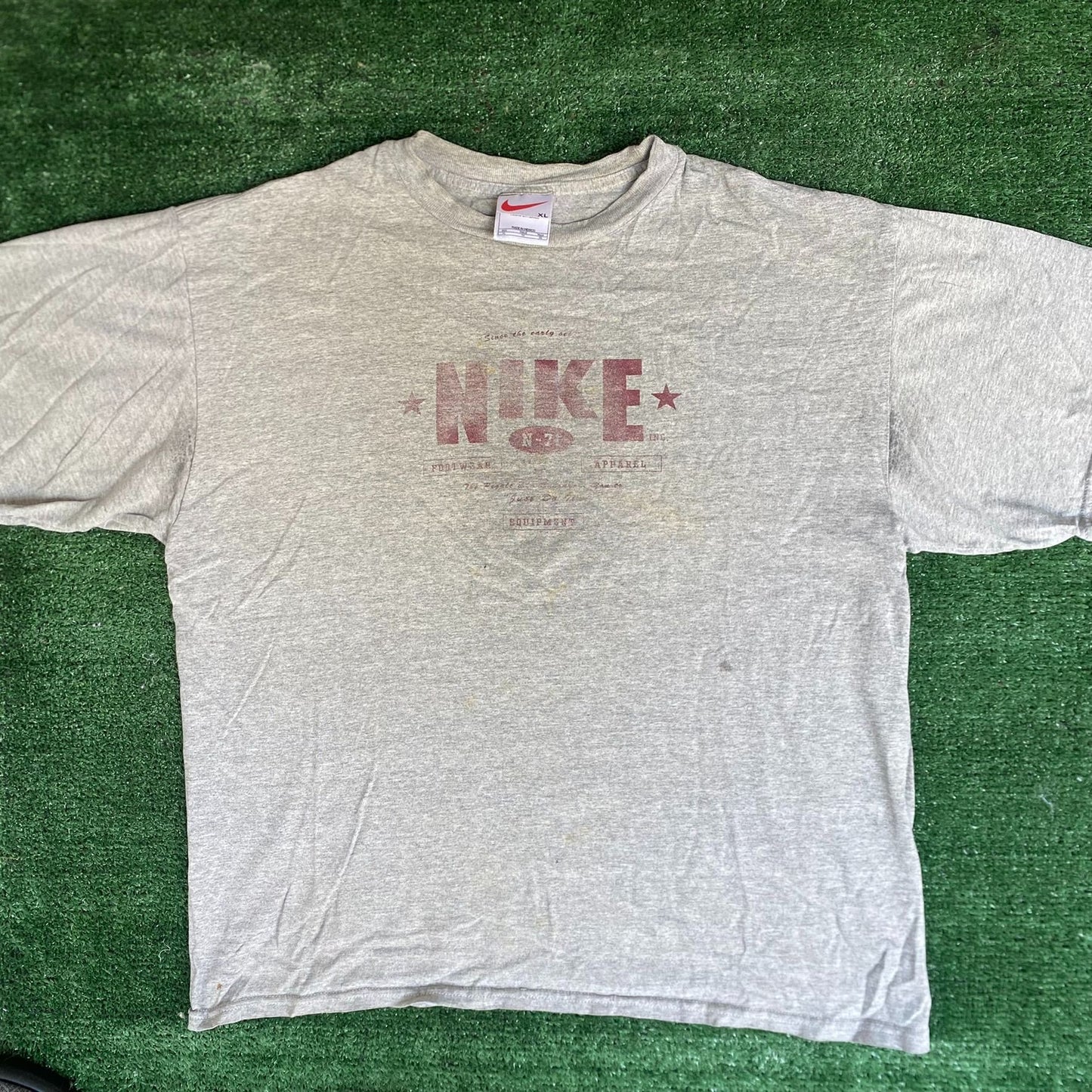 Vintage 90s Nike Spell Out Shirt Athletic Drill Logo Gray Tee