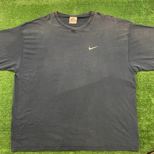 Vintage 90s Nike Solo Swoosh Navy Athletic Sun Faded Tee