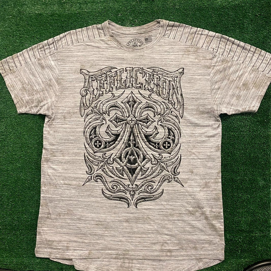 Affliction Fleur Cross Vintage Gothic Punk Biker T-Shirt
