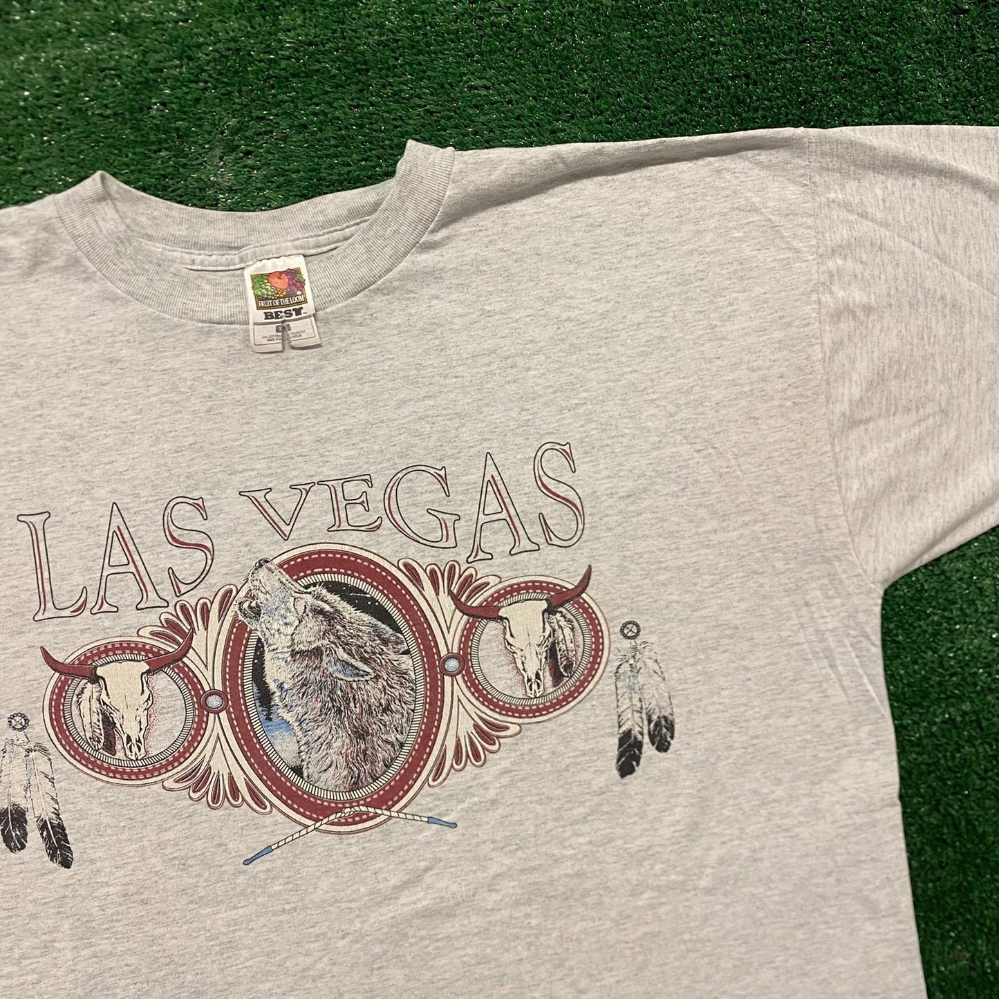 Vintage 90s Las Vegas Wolf Skulls Western Tourist T-Shirt