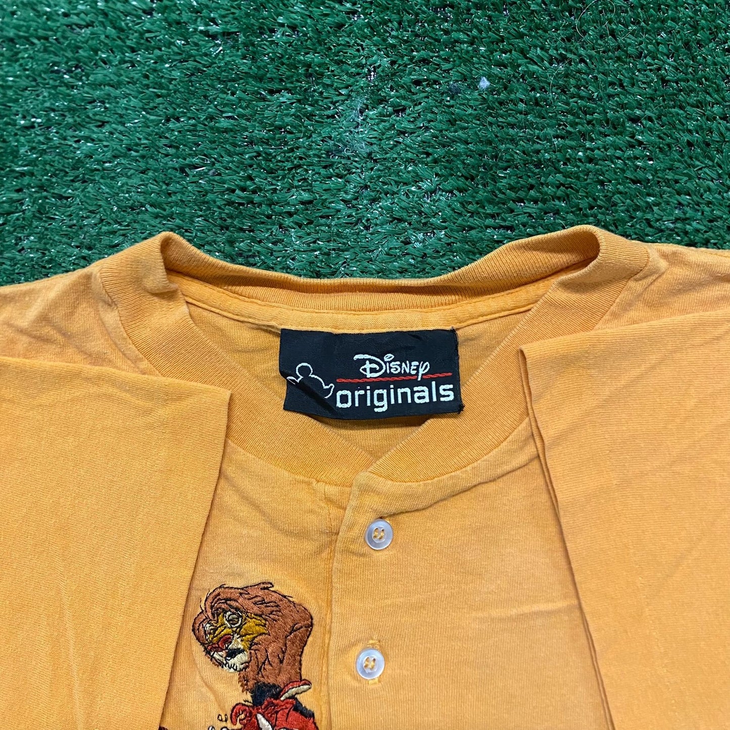 Vintage 90s  Disney Lion King Yellow Embroidered Henley Tee