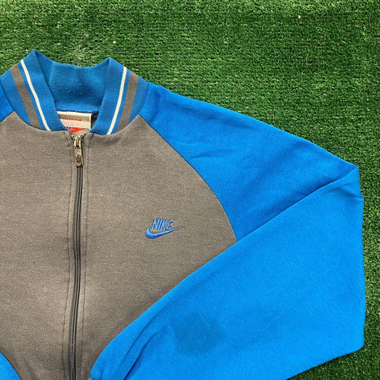 Vintage 90s Nike Track Jacket Zip Fleece Gray Blue Logo