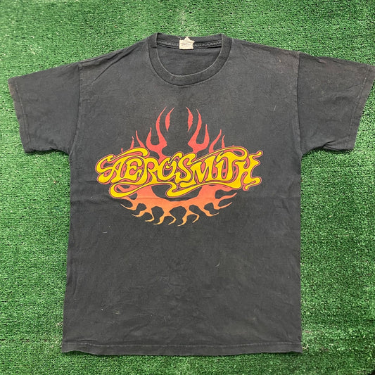 Vintage Y2K Aerosmith Flame Faded Essential Rock Band Tee
