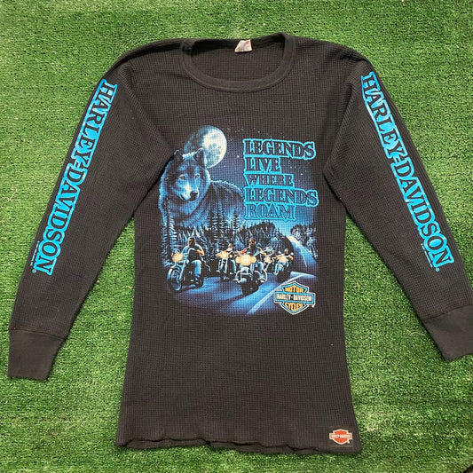 Vintage 80s Harley Davidson Wolf Thermal Long Sleeve Tee