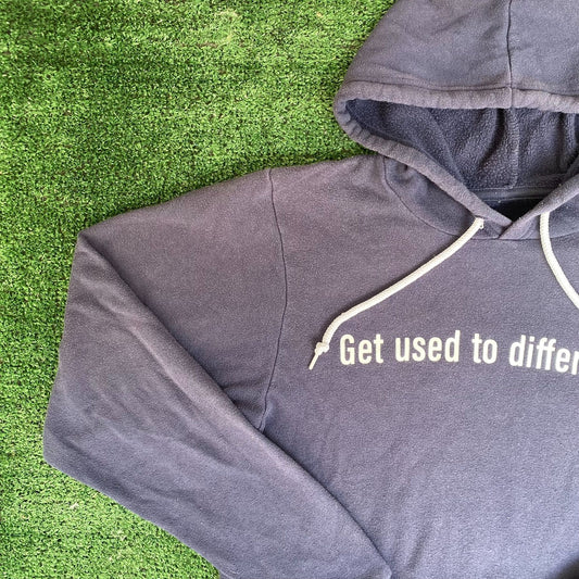 Vintage 90s Quote Slogan Hoodie Sun Faded Navy Blue Chosen