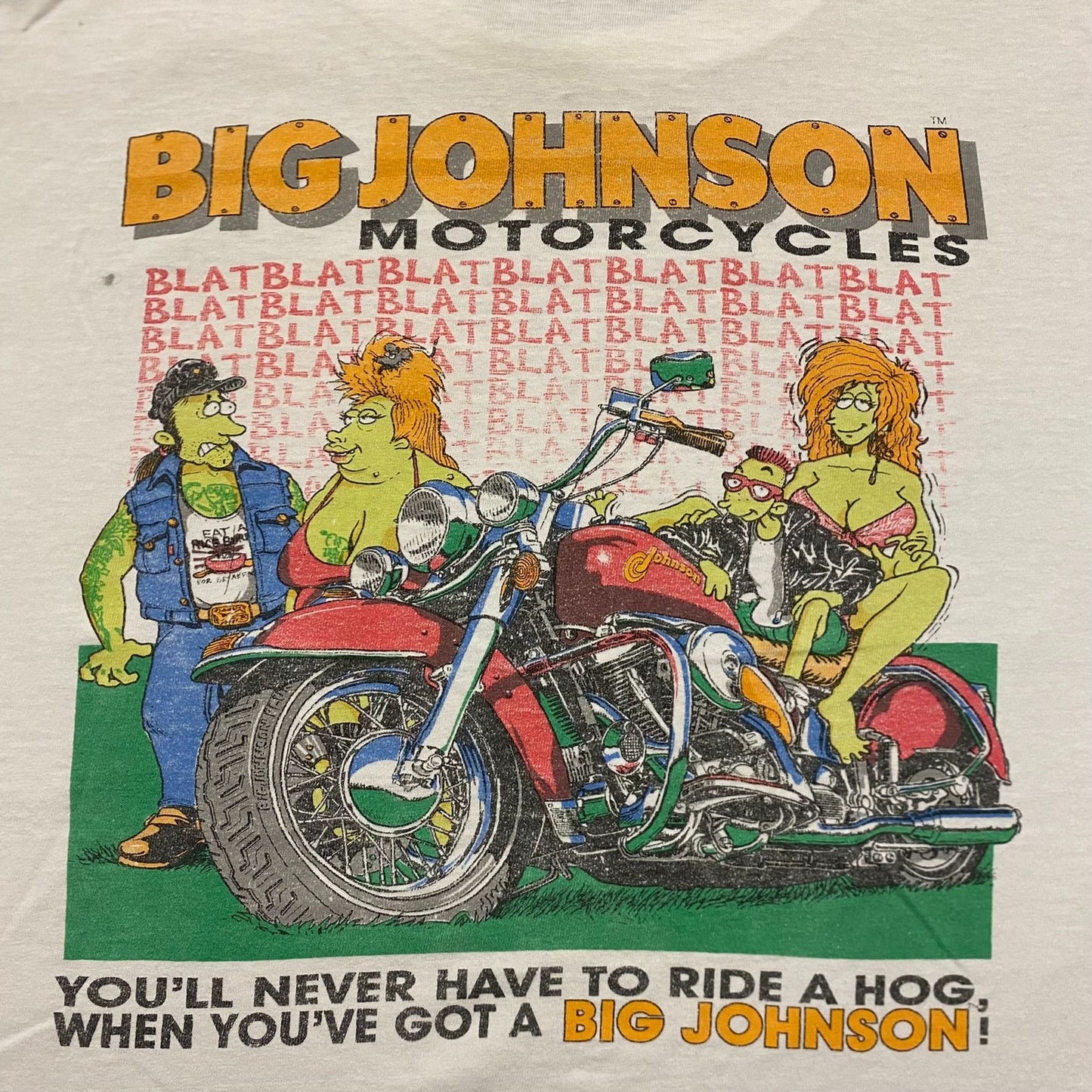 Big Johnson Motorcycles Vintage 90s Sex Humor T-Shirt