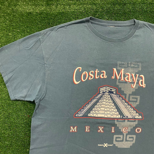 Vintage 2000s Mexico Mayan Temple Pyramid Tourist T-Shirt