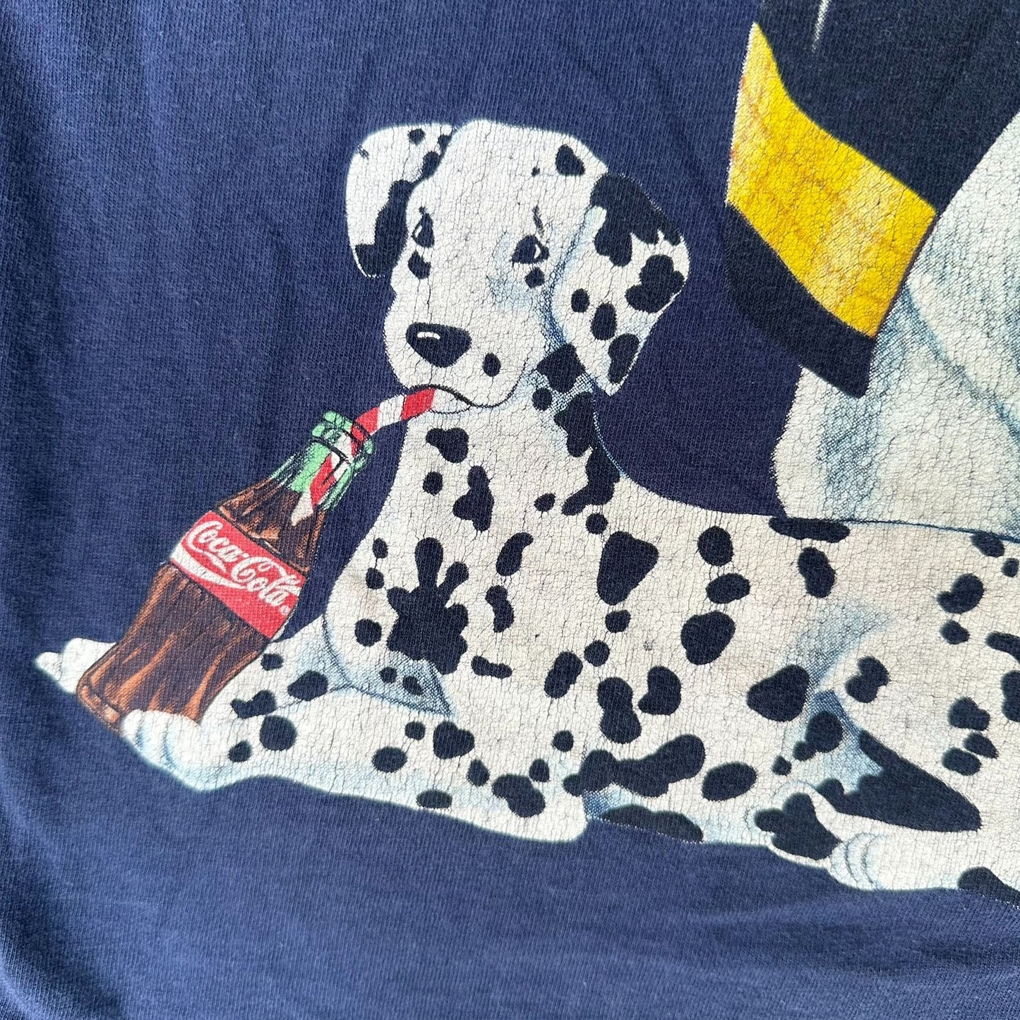 Vintage 90s Coca Cola Polar Bear T-Shirt Coke Navy Single Stitch Firefighter Dog