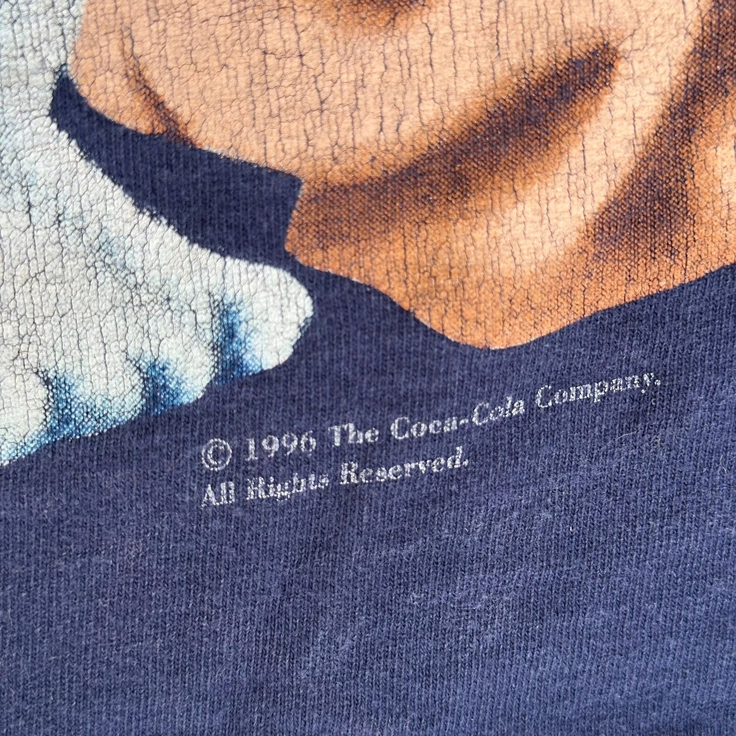 Vintage 90s Coca Cola Polar Bear T-Shirt Coke Navy Single Stitch Firefighter Dog