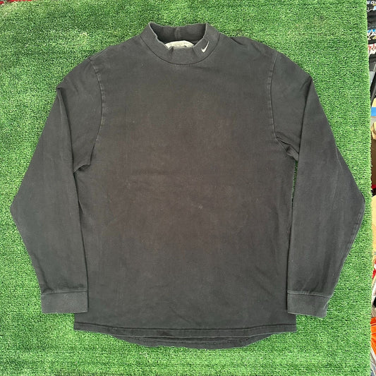 Vintage Y2K Nike Swoosh Mock Neck T-Shirt Long Sleeve Black M Minimal Streetwear