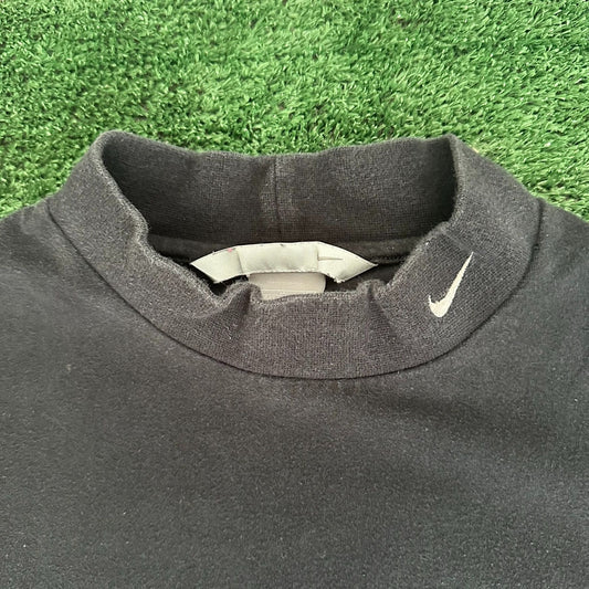 Vintage Y2K Nike Swoosh Mock Neck T-Shirt Long Sleeve Black M Minimal Streetwear